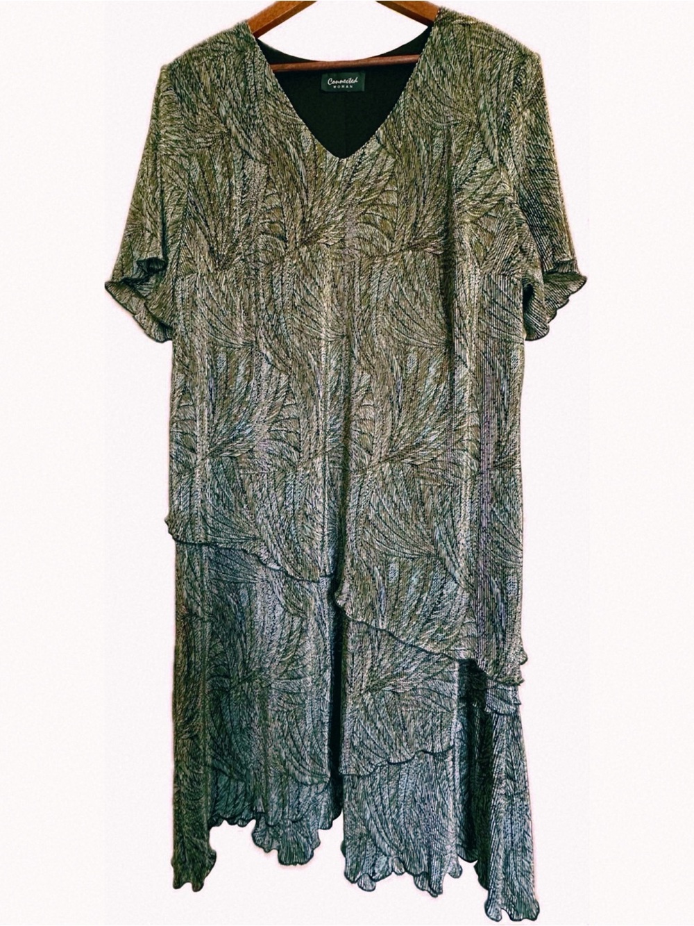 Vintage 90s Connected Apparel gossamer tiered green shift dress
